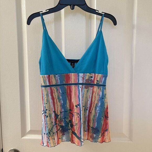 Weston Wear Y2K Mesh Spaghetti Strap Tank Top Paint Splatter Size Medium NEW - Picture 1 of 15